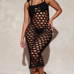 Shape Robe Mi-longue En Maille Crochet Noire à Bretelles