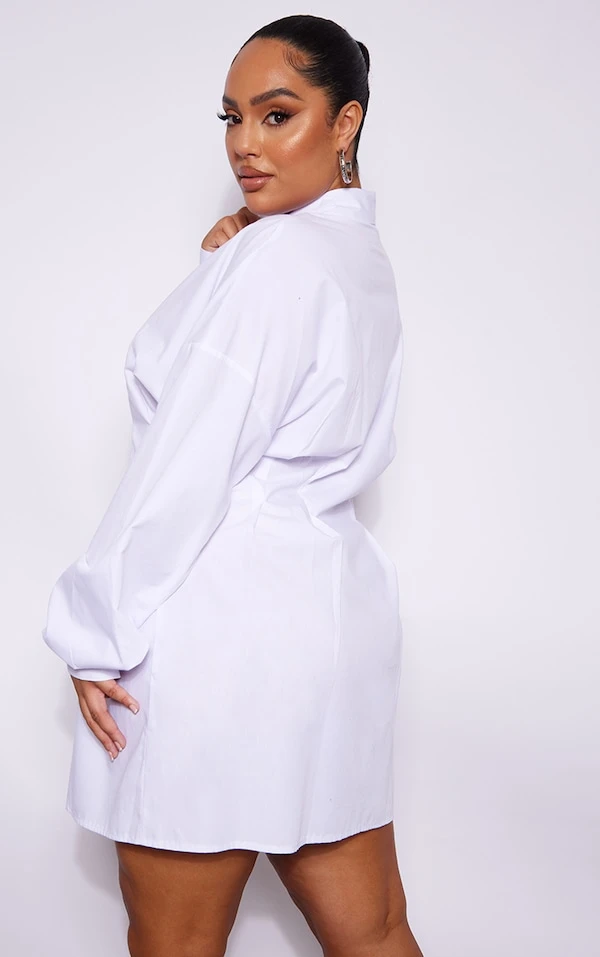 Plus Robe Chemise En Popeline Blanche à Taille Cintrée 2 Plus Robe Chemise En Popeline Blanche à Taille Cintrée – Image 2