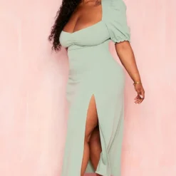 Plus Robe Mi-longue Vert Sauge à Manche Bouffantes -Promos Jupe Éthérée Boutique b1f63b08e5b2aa1b4e94a0b1bad3263cd4aec42b cmz1493 4