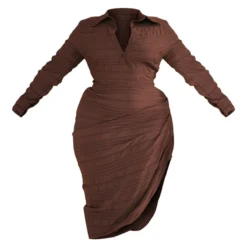 Plus Robe Chemise Mi-longue Texturée Chocolat à Côté Froncé -Promos Jupe Éthérée Boutique b337e2152fcf2dd95722835488d864ddf7e194e6 cnc5211 5