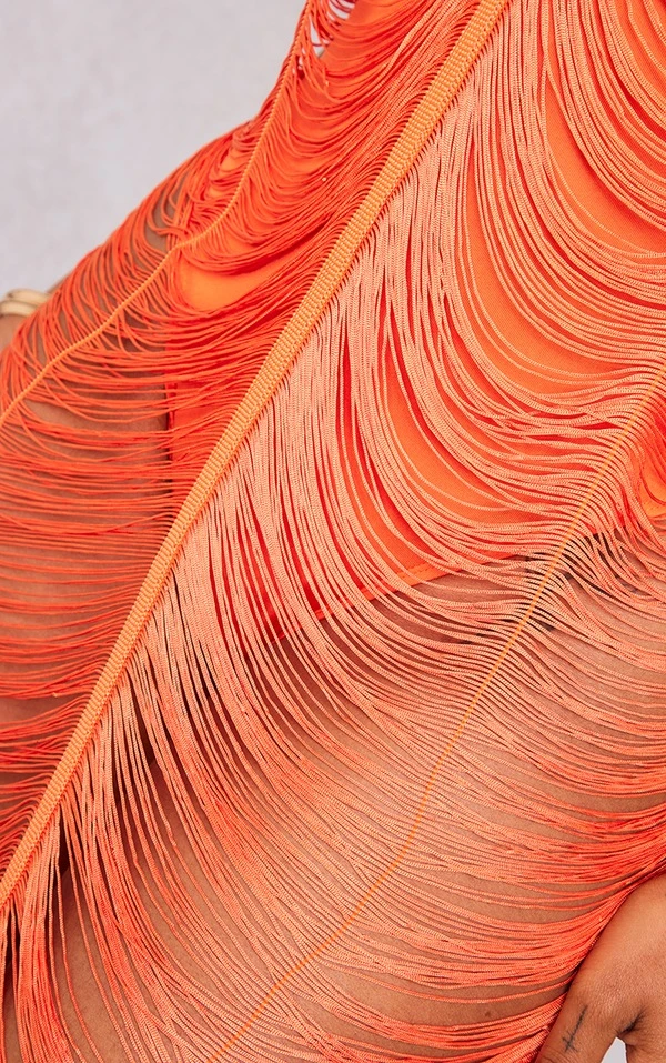 Shape Robe Longue Orange Vif Détail Franges 4 Shape Robe Longue Orange Vif Détail Franges – Image 4