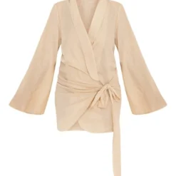 Plus Robe Blazer Droite Blanc Cassé Effet Lin Très Décolletée à Détail Noué -Promos Jupe Éthérée Boutique b76e0019cd40b5f9a2a417491f5711dfd673a3d2 cne1821 5