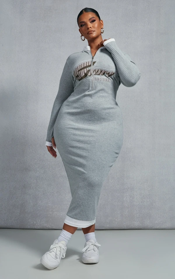 Zero Plus Robe Mi-longue Gris Chiné Imprimée Côtelée à Zip 1 Zero Plus Robe Mi-longue Gris Chiné Imprimée Côtelée à Zip