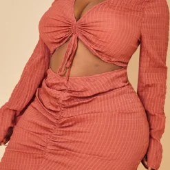 Plus Robe Mi-longue Texturée Froncée Rouille à Découpe -Promos Jupe Éthérée Boutique b89659dec728fa2a12b0774b28178a64fdf02b15 cmw3067 5