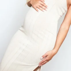 Maternité Robe De Grossesse Mi-longue Côtelée Brossée Sable Pâle à Dos Nageur -Promos Jupe Éthérée Boutique b8be23f58562999f3a74ba63f7a67492cc41bc45 cnd7180 4