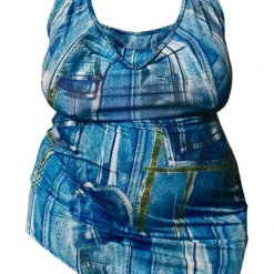 Plus Robe Moulante Découpée Bleue à Imprimé En Jean Et Col Bénitier -Promos Jupe Éthérée Boutique b95c01aa7713878c37c1e2ca3a4679a23d447584 cnd1606 5