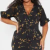 Plus Robe Fluide Noire à Imprimé Floral Et Corset