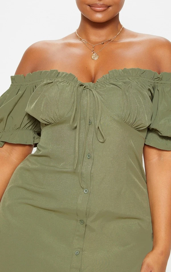 Plus Robe Droite Kaki à Col Bardot Et Boutons 5 Plus Robe Droite Kaki à Col Bardot Et Boutons – Image 5