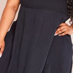 Plus Robe Droite En Effet Lin Texturé Noir à Manches Bouffantes -Promos Jupe Éthérée Boutique ba537c346032771a2e70861e7c6d0387928b9dec cne4074 4