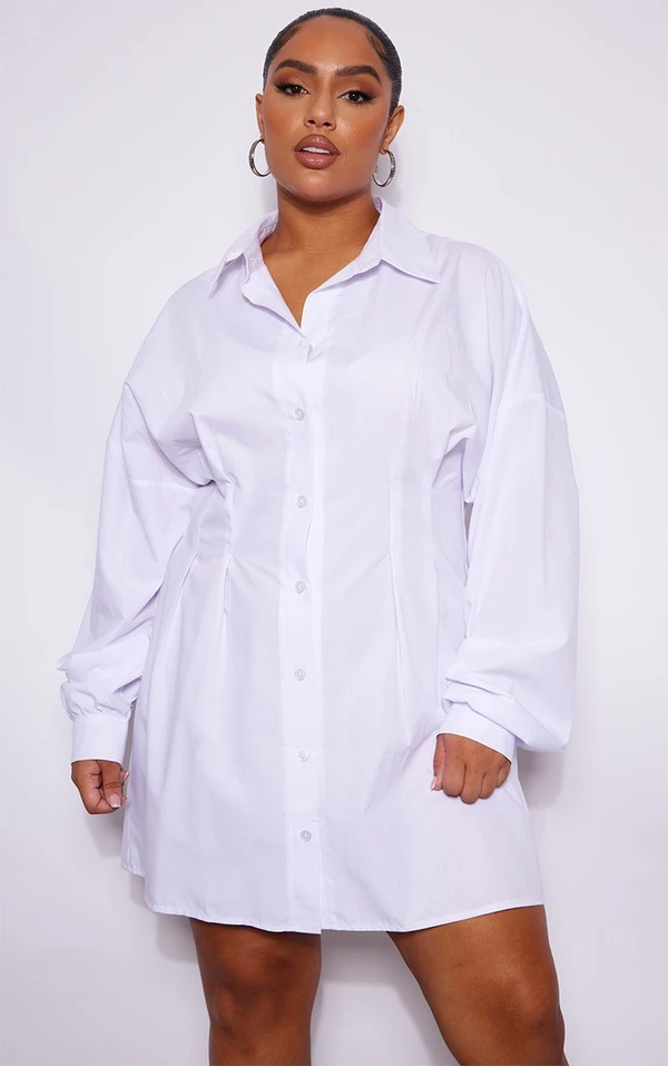 Plus Robe Chemise En Popeline Blanche à Taille Cintrée 3 Plus Robe Chemise En Popeline Blanche à Taille Cintrée – Image 3