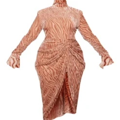 Plus Robe Mi-longue Café Au Lait Imprimé Zèbre Dévoré à Col Haut Et Détail Drapé -Promos Jupe Éthérée Boutique bbd5388afcbdad23e7839e3535b0e1d5a5842e86 cnd8603 5