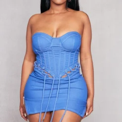 Shape Robe Moulante Bleue Style Corset à Détail Lacets Cordes -Promos Jupe Éthérée Boutique bcb3794cdfe0bfbd28b4b34bfd265ce8867618ce cne0574 3