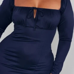 Plus Robe Mi-longue Bleu Marine Nouée Devant à Manches Bouffantes -Promos Jupe Éthérée Boutique be60d0c1ba84e58b1056c2affa5208f622ff9fcd cnc2192 4