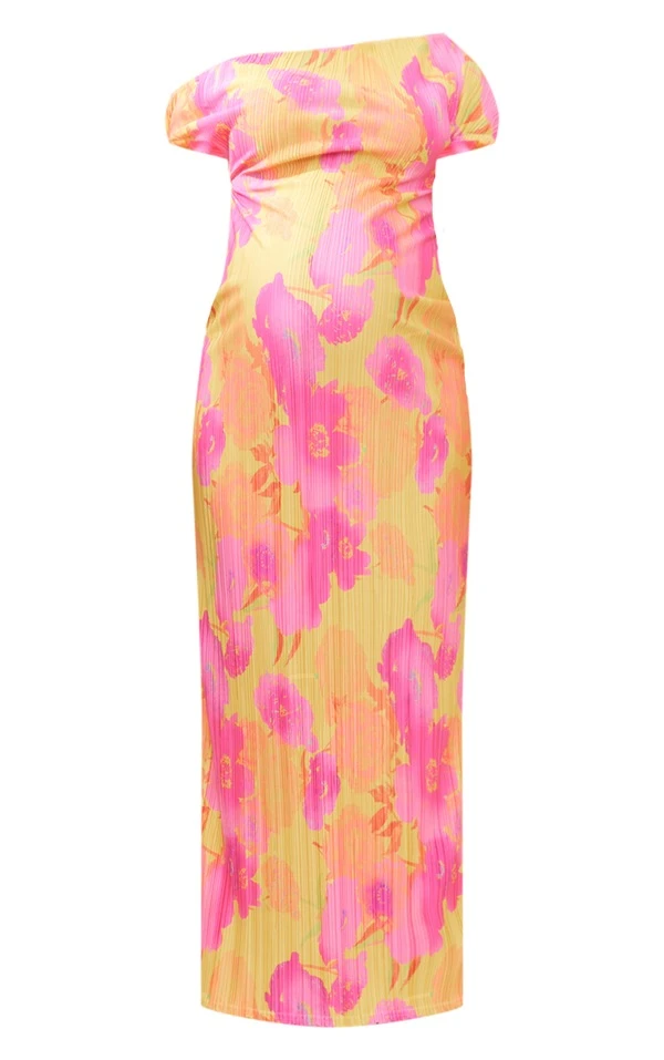 Logic Maternité Robe De Grossesse Longue Plissée Fleurie Orange à Col Bardot 5 Logic Maternité Robe De Grossesse Longue Plissée Fleurie Orange à Col Bardot – Image 5