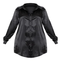 Plus - Robe Chemise Noire Satinée à Boutons -Promos Jupe Éthérée Boutique bf704ee08d07fc078825d28745ed92f1f453147a CLV0321 3