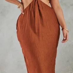 Plus Robe Mi-longue Plissée Chocolat à Détail Noeud -Promos Jupe Éthérée Boutique bf7b9333d9942a37fdd70f43f87e1b29998924ed cnc7396 4