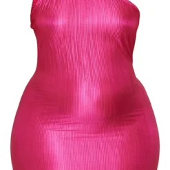 Plus Robe Moulante Plissée Rose Vif à épaule Unique -Promos Jupe Éthérée Boutique bf9a62691e674052de229bc4e70a70653869c00e cne4177 5