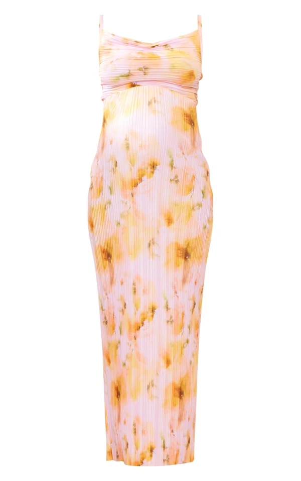 Maternité Robe De Grossesse Mi-longue Plissée Rose Tendre Fleurie 5 Maternité Robe De Grossesse Mi-longue Plissée Rose Tendre Fleurie – Image 5