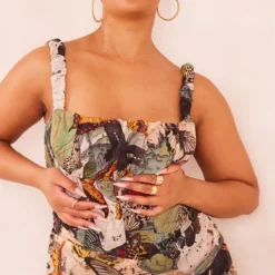 Plus Robe Moulante En Mousseline De Soie Multicolore Imprimée à Détail Corset -Promos Jupe Éthérée Boutique c1874229b2acb284aa720d58b6ce0a14075d0e21 cne4063 4