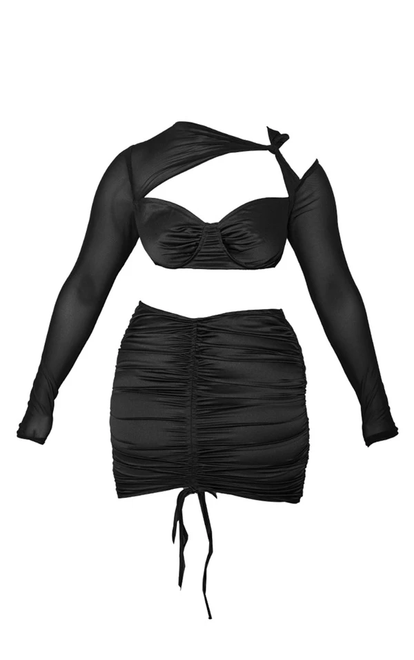 Shape Robe Moulante Satinée Froncée Noire à Mesh Superposé Et Découpes 5 Shape Robe Moulante Satinée Froncée Noire à Mesh Superposé Et Découpes – Image 5