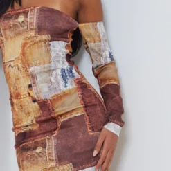 Tall Robe Mi-longue Marron à Imprimé Jean Et épaules Dénudées -Promos Jupe Éthérée Boutique c210bff2e9e8fa9a3736b65e9367e98fa4fcb9ed cnd3417 4 1