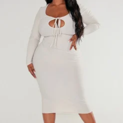 Plus Robe Douce Gris Pierre à Manches Longues Et Liens Noués Devant -Promos Jupe Éthérée Boutique c2cf17336749241a4829b37f8d12d5755aac80f6 cnc9610 3