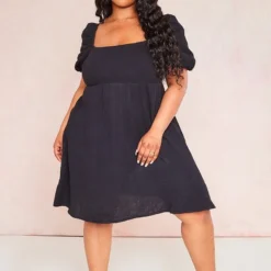 Plus Robe Droite En Effet Lin Texturé Noir à Manches Bouffantes -Promos Jupe Éthérée Boutique c32ae6cd86bc9a0e1f789e5a13940c545711fd45 cne4074 3