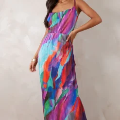Tall Robe Longue Plissée Multicolore à Imprimé Abstrait Et Bretelles -Promos Jupe Éthérée Boutique c44ecf4dff4b2a29e4cf64632d789475a702b9b7 cnd7369 3