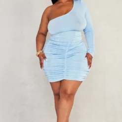 Plus Robe Moulante Asymétrique En Acétate Bleu Clair
