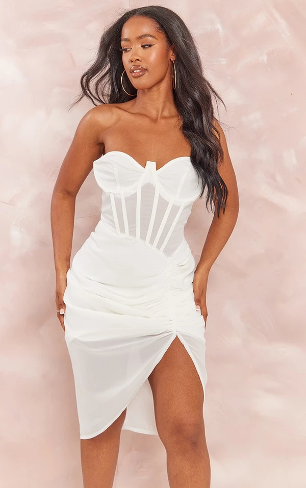 Shape Robe-corset Mi-longue Sans Manches Blanche à Fronces 1 Shape Robe-corset Mi-longue Sans Manches Blanche à Fronces
