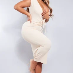 Shape Robe Mi-longue Côtelée Douce Gris Pierre Froncée à Décolleté -Promos Jupe Éthérée Boutique c5906dd6d1329e54bb24dea9c252ef5c45a89eb9 cnb7703 3