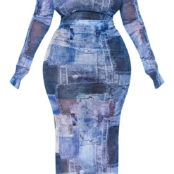 Plus Robe Longue En Mesh Bleu Imprimé Jean à épaules Dénudées -Promos Jupe Éthérée Boutique c64dbbfd2016d13848126c693b42a75922dd7ccc cnc0704 5