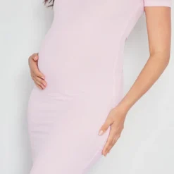 Maternité Robe De Grossesse Mi-longue Rose Tendre Côtelée à Col Ras-du-cou -Promos Jupe Éthérée Boutique c7552814e2f69386622440d0f0e8eb9ff1e25d83 cnd7201 4