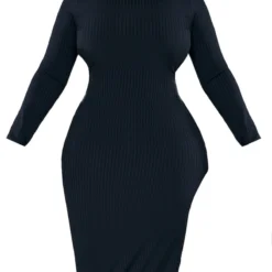 Plus Robe Mi-longue Noire Côtelée Fendue Sur Le Côté -Promos Jupe Éthérée Boutique c874aa1f04b34999ddbd56a5b5815ba4f447ade4 cnc5226 5