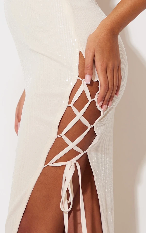 Tall Robe Bustier Mi-longue Nude à Sequins 4 Tall Robe Bustier Mi-longue Nude à Sequins – Image 4