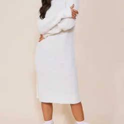 Petite Robe Pull Oversize Mi-longue Crème