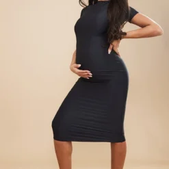 Maternité Robe De Grossesse Longue Noire Sculpt Mat à Manches Courtes -Promos Jupe Éthérée Boutique ca44e9c87ee30f73d5d8ebbbddd636884a884a2f cnd3093 3