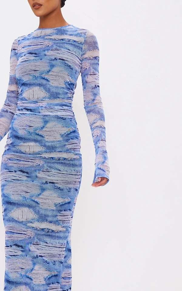 Tall Robe Longue Froncée à Imprimé Jean 4 Tall Robe Longue Froncée à Imprimé Jean – Image 4