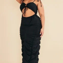 Plus Robe Mi-longue Froncée Découpée Noire -Promos Jupe Éthérée Boutique cae548ec2ae56da9c45b416722d9feff7344892c cnc9698 3