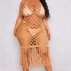 Plus Robe De Plage En Maille Tricot Camel Détail Franges à Dos Nu -Promos Jupe Éthérée Boutique ccf68269cafa23ba41fe5e1de29932a1fe7421be cnd2850 3