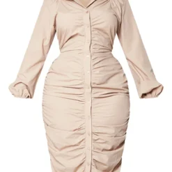 Plus Robe Chemise Mi-longue Gris Pierre En Popeline Froncée à L'avant -Promos Jupe Éthérée Boutique cdefd05c672e9d76376f237efdee61b690e26b44 cnb4218 5