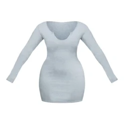 Logic Shape Robe Moulante Manches Longues En Coton Gris Cendré à Col Découpé -Promos Jupe Éthérée Boutique ce1a2876444e9800674a4c46fb5153421ee02c8a cnc8779 5