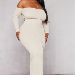 Logic Plus Robe Bustier Mi-longue Côtelée Avoine à Col Bardot Et Manches Longues -Promos Jupe Éthérée Boutique cf3ca7b9d7738a051450b9565be812fbf8b18220 cnb7011 3