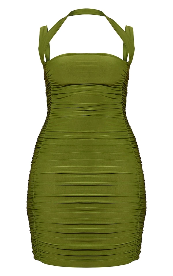 Shape Robe Très Moulante Vert Olive Froncée à Doubles Bretelles 5 Shape Robe Très Moulante Vert Olive Froncée à Doubles Bretelles – Image 5