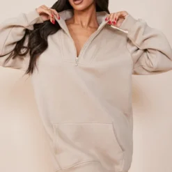 Petite Robe Pull Gris Pierre à Zip Trois Quart