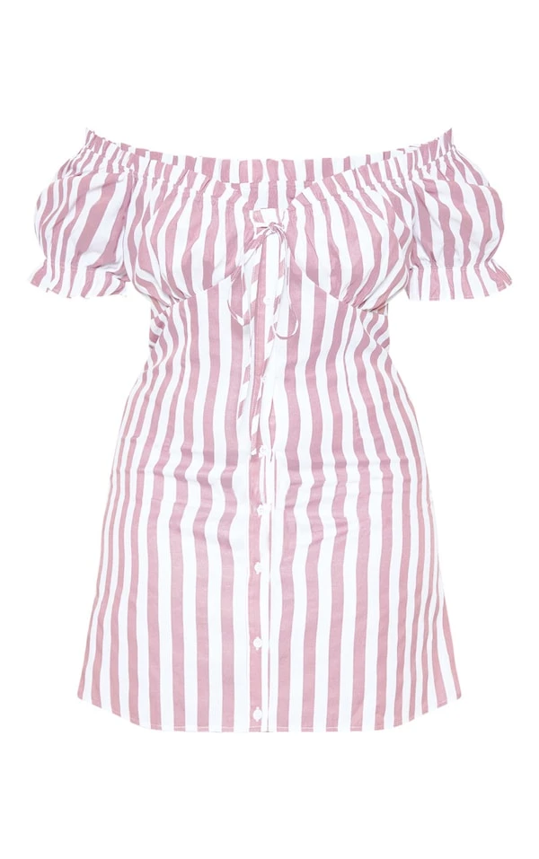 Plus Robe Droite Rose Imprimé Rayures à Col Bardot Et Boutons 3 Plus Robe Droite Rose Imprimé Rayures à Col Bardot Et Boutons – Image 3