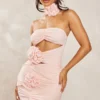 Petite Mini Robe Rose Découpée Détail Fleurs
