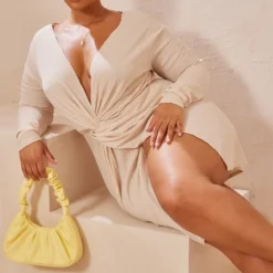 Plus Robe Texturée Gris Pierre à Devant Portefeuille