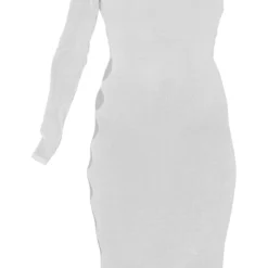 Maternité Robe De Grossesse Mi-longue En Maille Tricot Crème Transparente à Manche Unique -Promos Jupe Éthérée Boutique d72f9598338615170453e446944c4b2357947a9d cmw5507 6