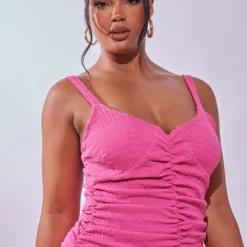 Plus Robe Mi-longue Texturée Froncée Rose Vif -Promos Jupe Éthérée Boutique d72fdffb07e5abcdc05026b37a8b5597fe3cbe46 cne4068 4